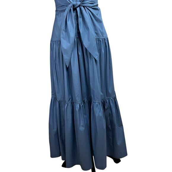 Lauren Ralph Lauren Blue Midi Sundress With 3 Tiers & Front Tie, Size 4, NEW - Picture 6 of 12